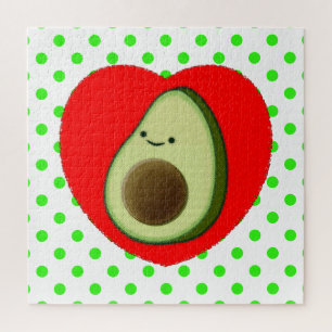 Quebra-cabeça Cartoon Bonito Avocado Em Coração Vermelho