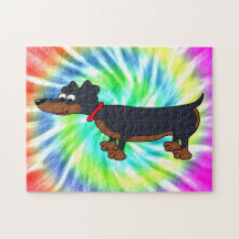 Cartoon Dachshund Dog Tie Dye Design