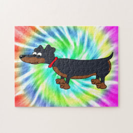 Quebra-cabeça Cartoon Dachshund Dog Tie Dye Design