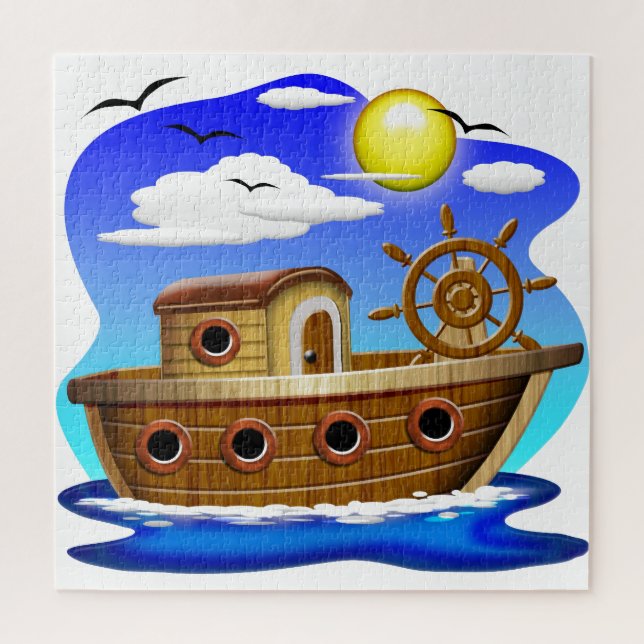 Quebra-cabeça Cartoon de Barcos de Pesca (Vertical)