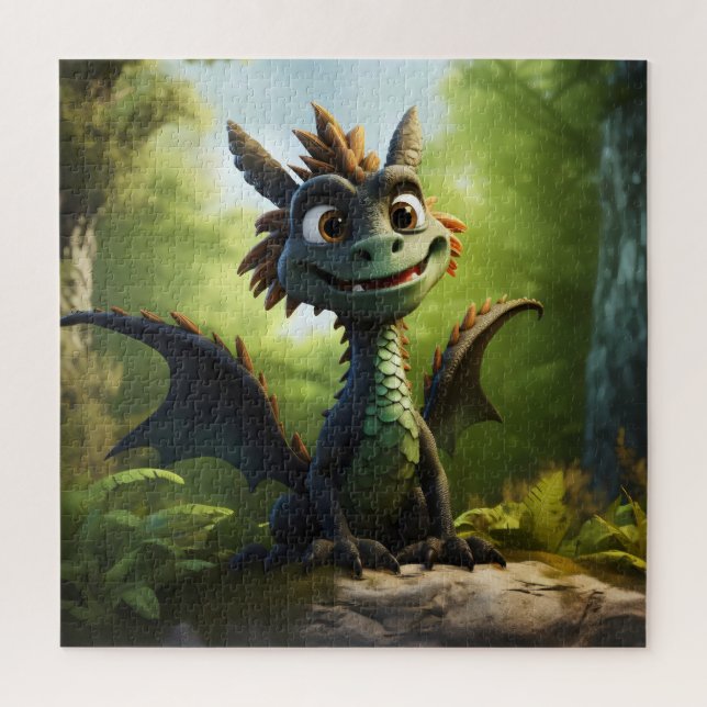 Quebra-cabeça Cartoon de Dragão Verde (Vertical)