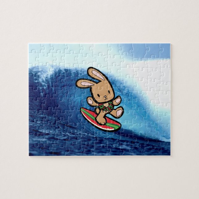 Quebra-cabeça Cartoon de Férias Bunny Surfing no Havaí (Horizontal)