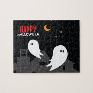 Quebra-cabeça Cartoon fantasma da cidade de Halloween