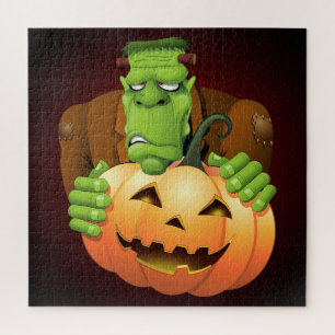 Quebra-cabeça Cartoon Frankenstein Monster com Pumpkin