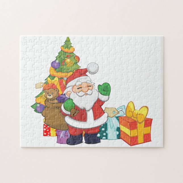 Quebra-cabeça Cartoon santa claus and presentes box (Horizontal)