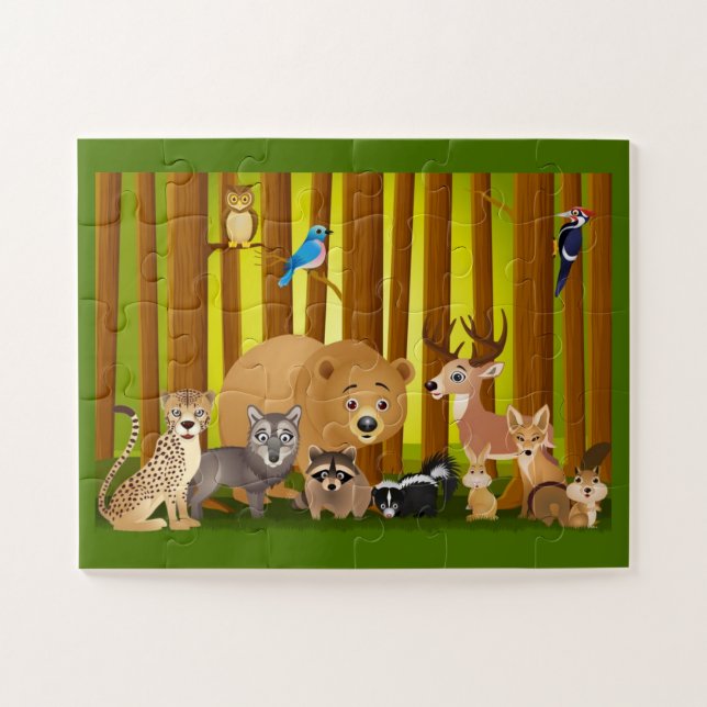 Quebra-cabeça Cartoons Animais na Floresta (Horizontal)