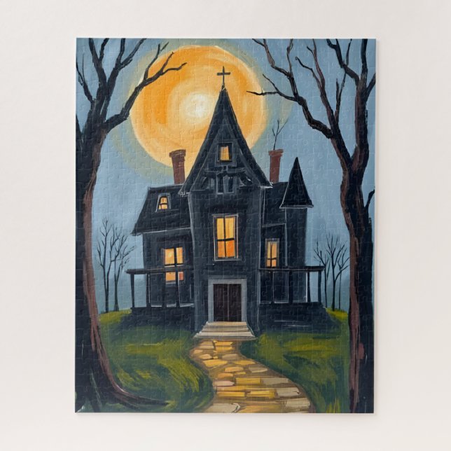 Quebra-cabeça Casa Assombrada | Aquarela de Halloween Assustador (Vertical)