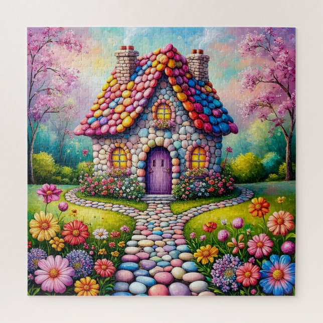 Quebra-cabeça Casa Caprichosa Com Jardim de Flores Vibrantes (Vertical)