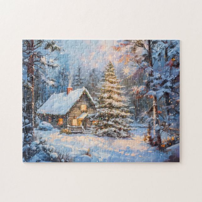 Quebra-cabeça Casa de Inverno Aconchegante com Árvore de Natal (Horizontal)