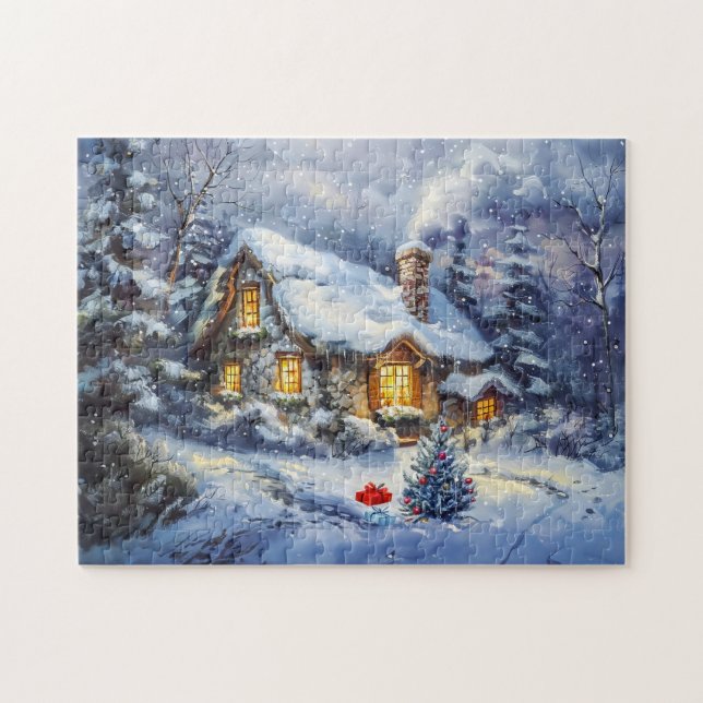 Quebra-cabeça Casa de Inverno Aconchegante com Árvore de Natal (Horizontal)