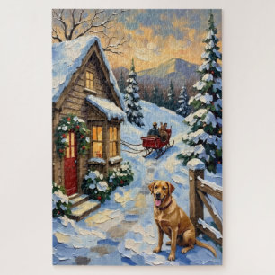 Quebra-cabeça Casa de Natal Vintage do Labrador Retriever