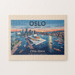 Quebra-cabeça Casa de Ópera de Oslo Cartaz de Viagem Vintage - N