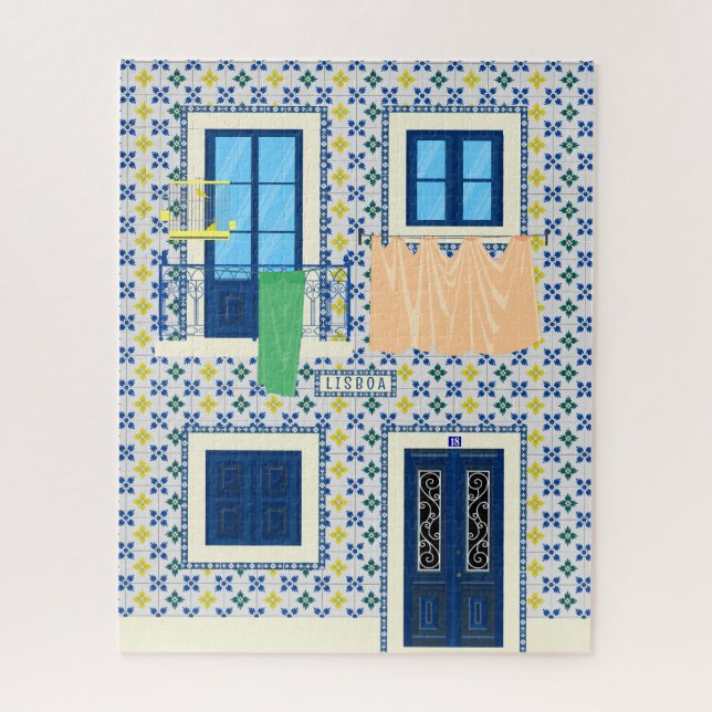 Quebra-cabeça Casa portuguesa Lisboa com azulejos e aves (Vertical)
