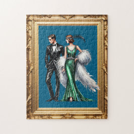 Quebra-cabeça Casal Art Deco Em Um Quadro Dourado