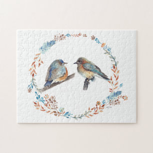 Quebra-cabeça Casal Bluebird Oriental Adorável Frasto Floral