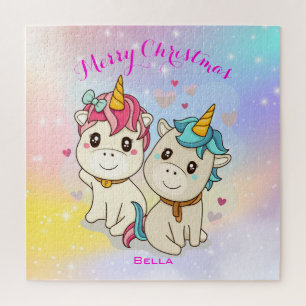 Quebra-cabeça Casal de desenho do Rainbow Unicórn Cute Personali