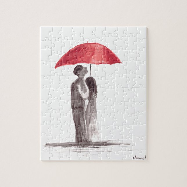 Quebra-cabeça Casal de guarda-chuva vermelho (Vertical)