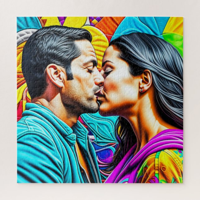 Quebra-cabeça Casal Hispano Beijando-se Apaixonadamente   (Vertical)