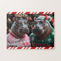 Casal Holiday Hippo em Suéteres de Natal