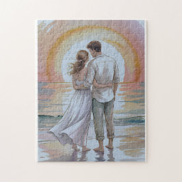 Quebra-cabeça Casal na praia ao pôr do sol puzzle