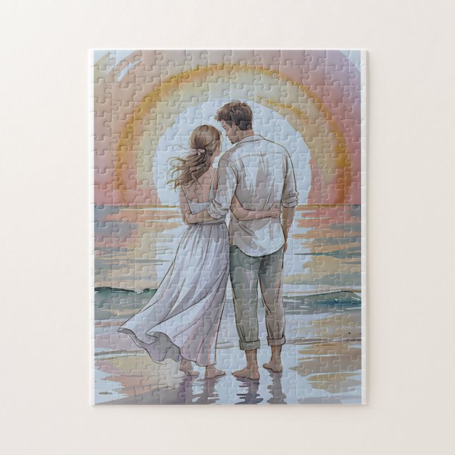 Quebra-cabeça Casal na praia ao pôr do sol puzzle (Vertical)