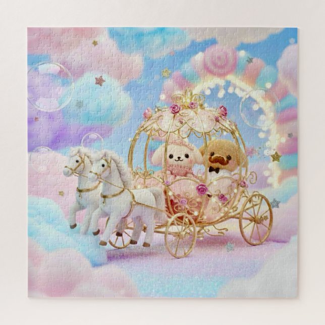 Quebra-cabeça Casamento de Cachorrinho Fofo Carruagem de Conto d (Vertical)