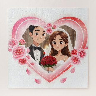 Quebra-cabeça Casamento Personalizado - Coração de Aquarela Româ