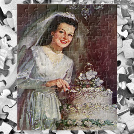 Quebra-cabeça Casamento vintage, Noiva Cortando o Bolo de Casame