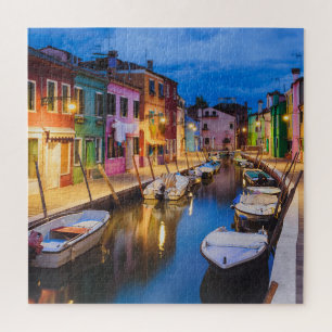 Quebra-cabeça Casas Coloridas De Burano À Noite Em Veneza Itál