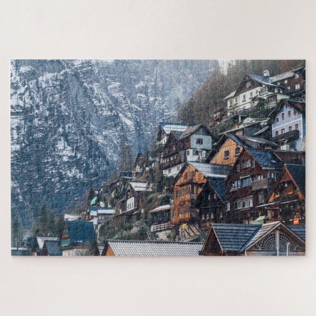 Quebra-cabeça Casas Construídas na Montanha Snowy (Horizontal)