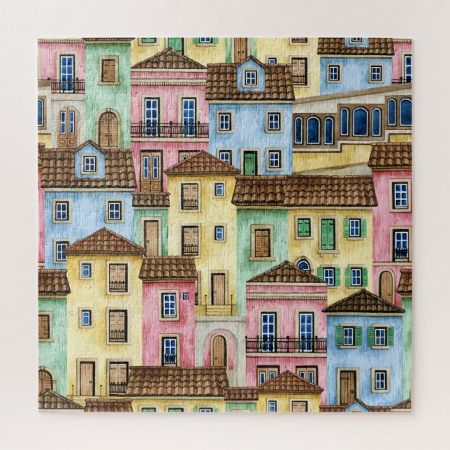 Quebra-cabeça Casas de Lisboa: Padrão Funicular de Aquarela. (Vertical)