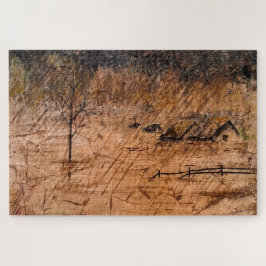 Quebra-cabeça casas sob colagem de chuva