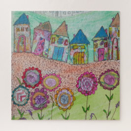 Quebra-cabeça Casas Whimsical e Flores