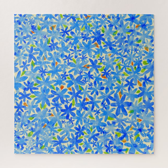Quebra-cabeça Cascata Floral: Flores Azuis Padrão Invisível (Vertical)