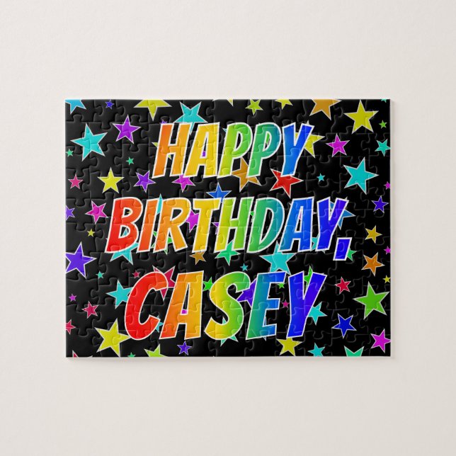 Quebra-cabeça "CASEY" Primeiro Nome, Diversão "FELIZ ANIVERSÁRIO (Horizontal)