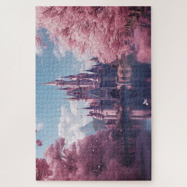 Quebra-cabeça Castelo de Conto de Fadas com Cerejeiras Rosa (Vertical)