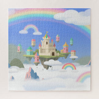 Quebra-cabeça Castelo Flutuante Nuvens Arco-Íris Fantasia Puzzle