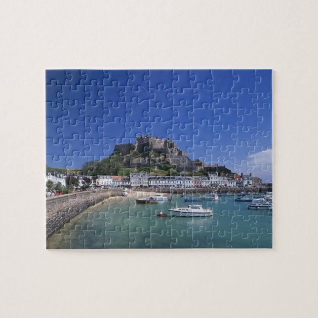 Quebra-cabeça Castelo Mount Orgueil e porto, Gorey, Jersey (Horizontal)