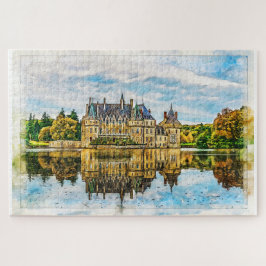 Quebra-cabeça Castelo no reflexo do outono. França.