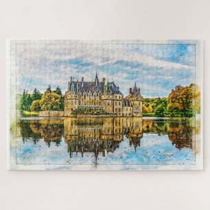 Quebra-cabeça Castelo no reflexo do outono. França.