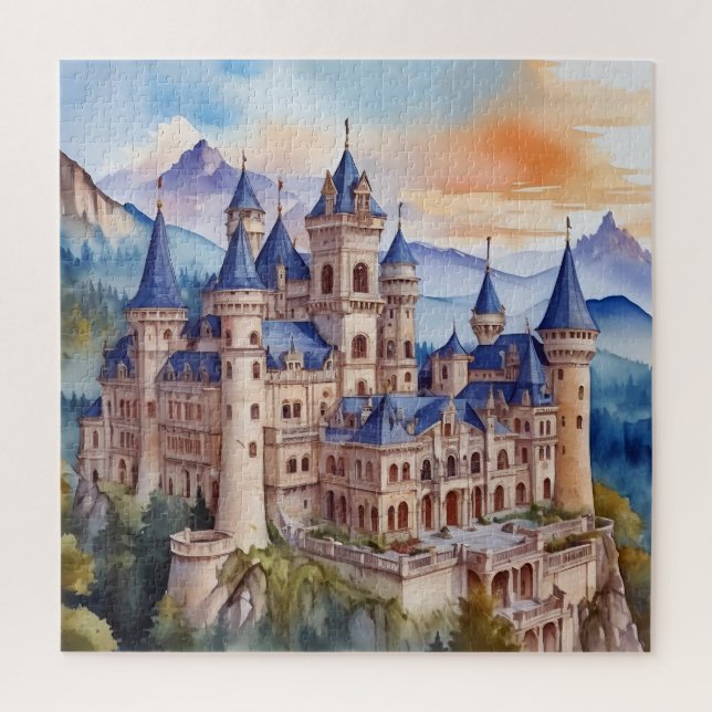 Quebra-cabeça Castelo renascentista nas montanhas. Tecnologia AI (Vertical)