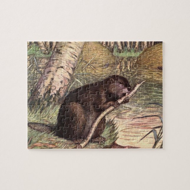 Quebra-cabeça Castor por Louis Sargent, Animais Selvagens Antigo (Horizontal)