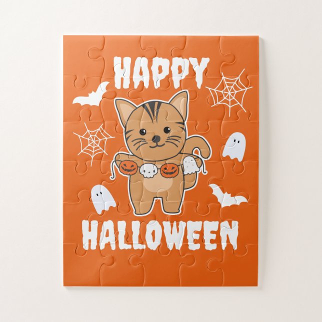 Quebra-cabeça Cat Happy Halloween Pumpkin Bat Costume (Vertical)