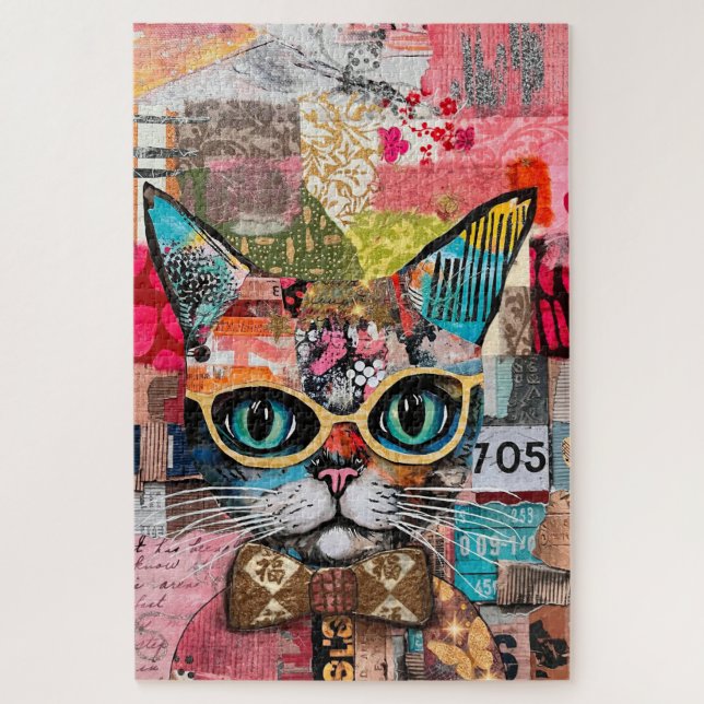 Quebra-cabeça Cat Mixed Mixed Paper Collage Jigsaw Puzzle (Vertical)