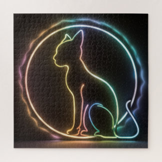 Quebra-cabeça cat silouhette neon colors black background
