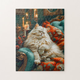 Quebra-cabeça Cat Sleeping on Cozy Chair by Candlelight