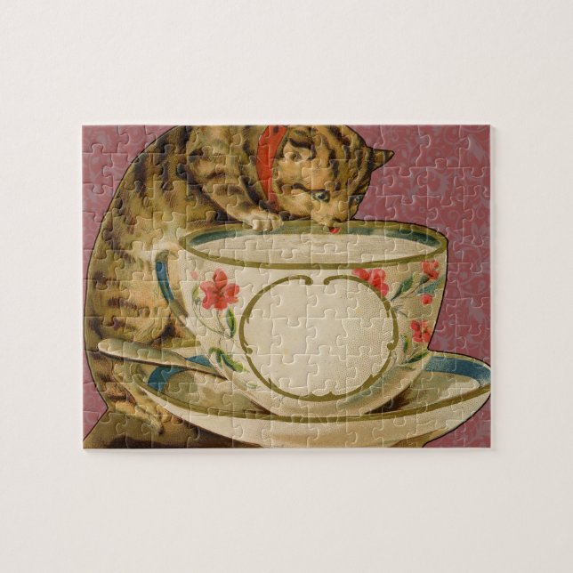 Quebra-cabeça Cat Teacup Cute Vintage Victorian (Horizontal)