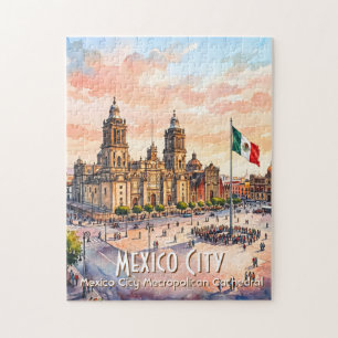 Quebra-cabeça Catedral Católica da Cidade do México Aquarela Via