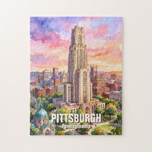 Quebra-cabeça Catedral de Aprendizado de Pittsburgh em Aquarela 