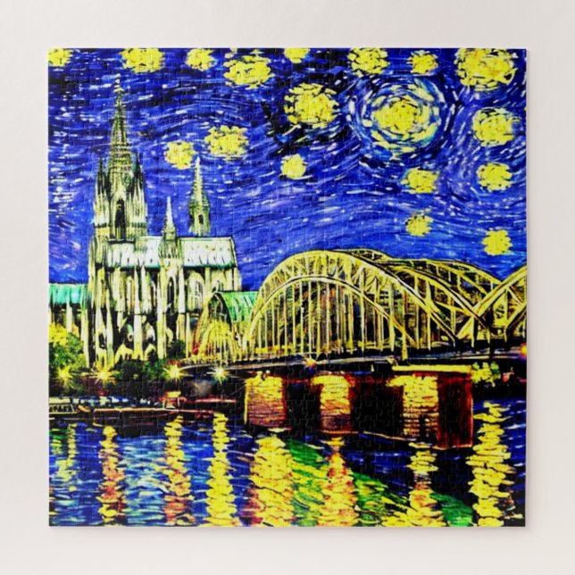 Quebra-cabeça Catedral de Starry Night Cologne Alemanha (Vertical)